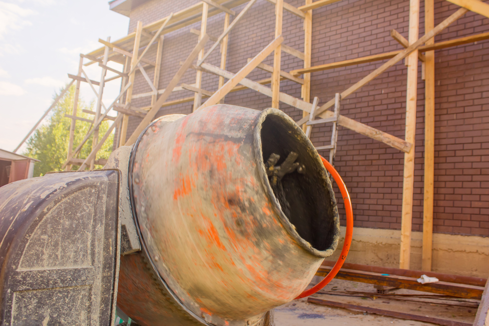 The cement mixer in a construction site